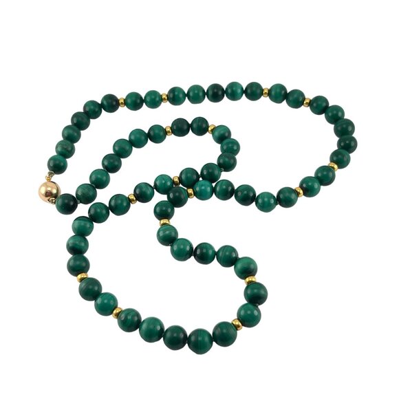 Vintage Malachite Beaded Necklace With 10K Gold Spacers Clasp 7mm - Picture 1 of 5